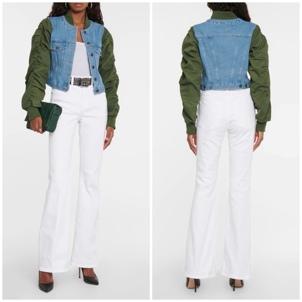 $498 NWOT Veronica Beard Emelia Denim Paneled Ruched Sleeves Bomber Jacket sz S